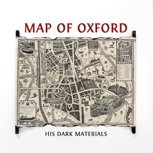 Karte von Oxford, Lyra's Weltkarte, His Dark Materials Map auf handgefertigter Rolle, Karte der Universität Oxford, Goldener Kompass, Nordlichter