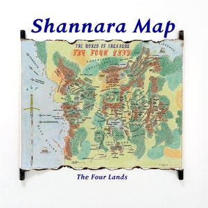 Mapa de Shannara hecho a mano en rollo, Mapa de las Cuatro Tierras de Terry Brooks