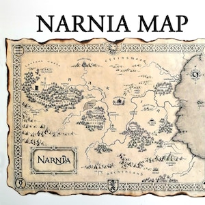 Carte des chroniques de Narnia, papier vieilli, art mural fantastique, cadeau livresque