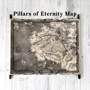 Pillars of Eternity-Karte auf handgemachter Schriftrolle – Fantasyspiel, Welt von Eora