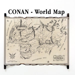 El mundo de Hiboria, mapa de Conan en pergamino hecho a mano, Era Hiboria de los Bárbaros, Hiperbórea