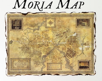 Moria Map Print, Midle Earth, Burnt Edges, Fantasy Art, Durin Halls