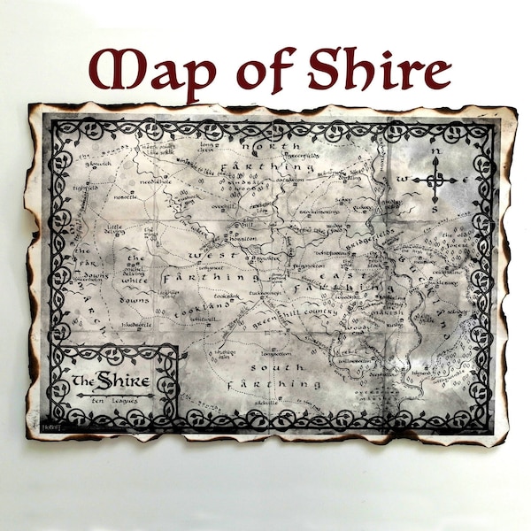 Das Auenland, Herr der Ringe Karte des Auenlandes, Die Hobbit Karte, LOTR Karte, Mittelerde Karte, Die Gefährten Karte, das Hobbits Auenland