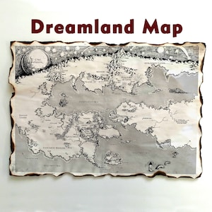 De Dreamlands-kaart, de kaart van Lovecraft's Dreamworld, de kaart van Dreamlands, de droomcyclus van HP Lovecraft Dreams of Terror and Death-kaart