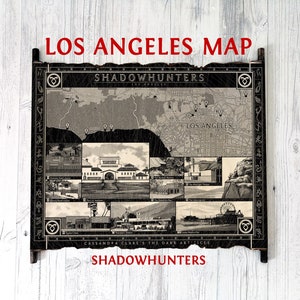 Mapa de los cazadores de sombras de Los Ángeles en un pergamino hecho a mano, Los Ángeles del mundo de las sombras, El mapa de los artificios oscuros de Los Ángeles, El mapa de los instrumentos mortales