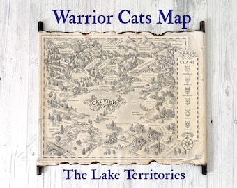 Warrior Cats Book Map on Handmade Scroll, The Lake Territories Map, New Territories Map, Warriors Series Map, Cat View, Sanctuary Lake