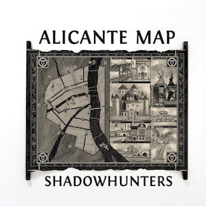 Mapa de los Cazadores de sombras de Alicante en pergamino hecho a mano, Mapa de la Ciudad de Cristal, Mapa de la Ciudad Capital de Idris, Mapa de los Instrumentos Mortales, Mapa de la Ciudad de Cristal