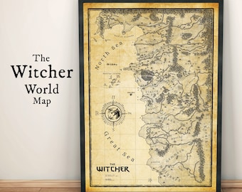 Póster del mapa del mundo de The Witcher – Reinos del Norte, lámina artística de fantasía