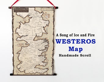 Westeros Map on Handmade Scroll, A Song of Ice and Fire, GoT Art