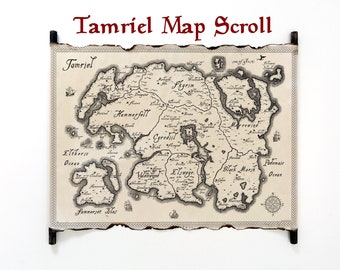 The Tamriel Empire Map, Tamriel Map on Handmade Scroll, Elder Scrolls Map, Skyrim Map, TES Map, Cyrodiil Map, Skyrim Art, Elder Scrolls Gift