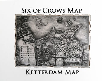 Carte Ketterdam Six of Crows, carte Grishaverse, carte Crooked Kingdom, carte trilogie Grisha, carte Fantasy, ombre et os