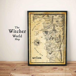 Livraison gratuite - carte du monde de sorceleur, art mural, décoration d'intérieur, carte de Geralt de Rivia, carte du sang des elfes, carte des royaumes du nord, carte fantastique