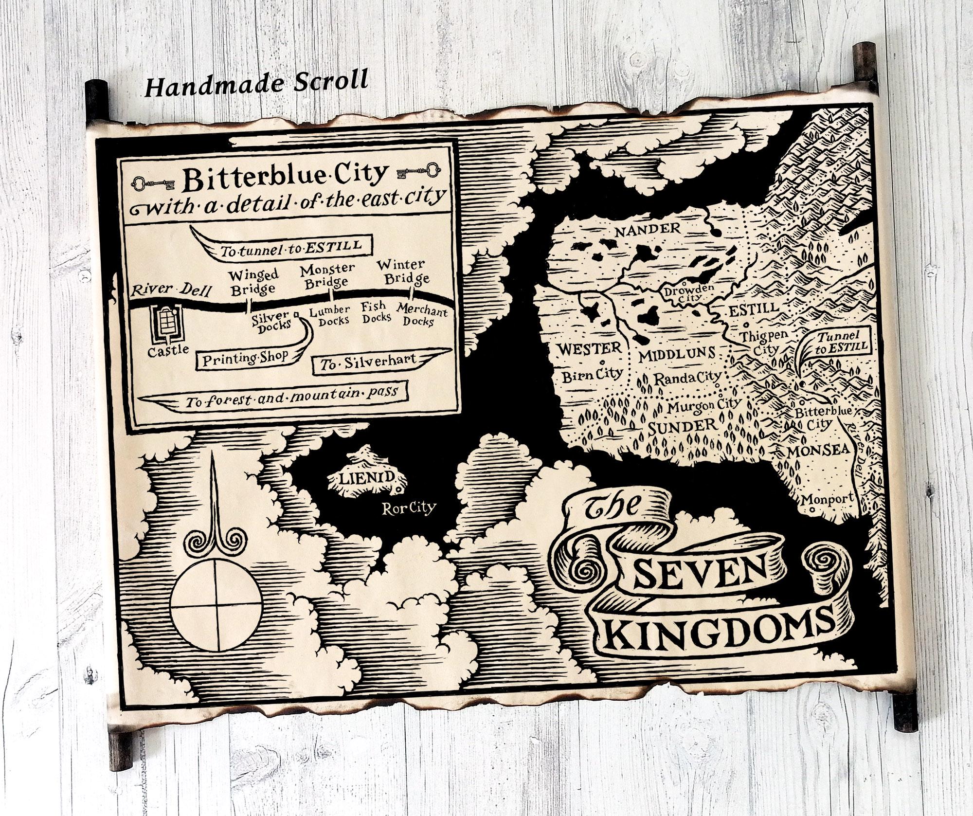 Handmade Graceling Realm Map Scroll, Seven Kingdoms, Fantasy Art - Etsy