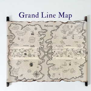 Grand Line Map, One Piece World Map on Handmade Scroll, Anime Gift, One ...