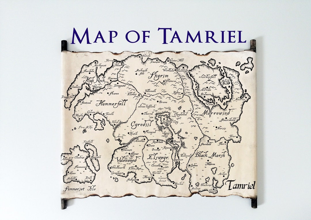 Tamriel Map on Handmade Scroll, Skyrim Map, the Elder Scrolls, TES Map ...