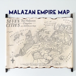 Kaart van zeven steden, Malazan Empire-kaart op handgemaakte rol, Malazan Book of the Fallen-kaart, Fantasy Book-kaart, Fantasy-cadeau, First Empire-kaart