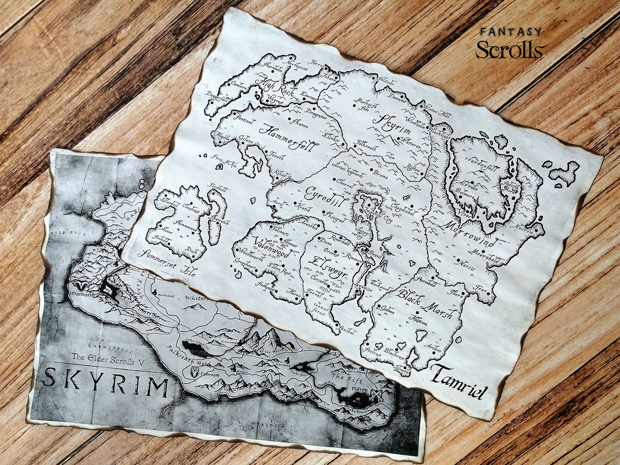 2 Maps Tamriel And Skyrim Map 2 Elder Scrolls Map Tes Map Etsy