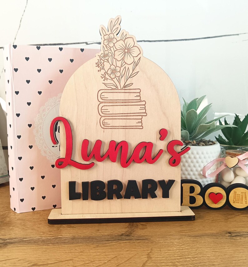 Personalized Wooden Library Sign With Stand, Book Lover Gift - Etsy