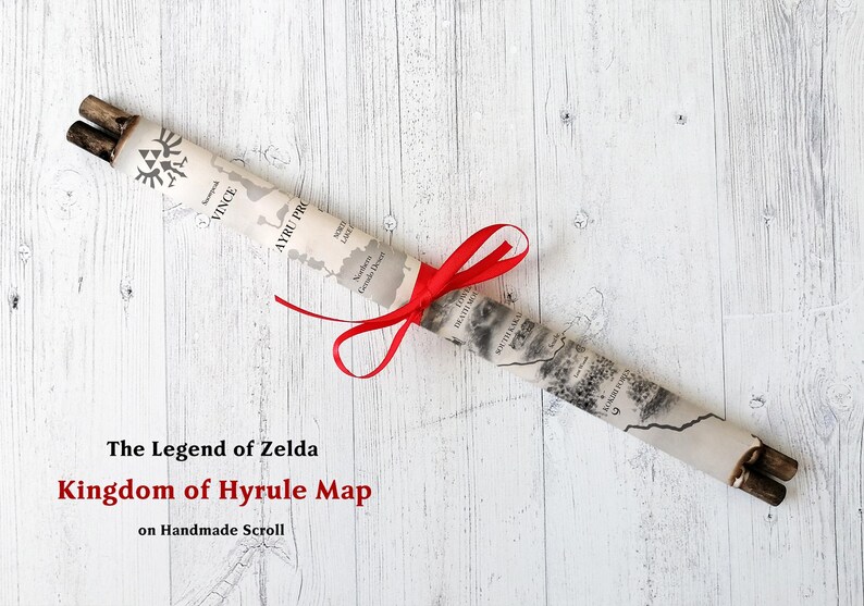 Kingdom of Hyrule Map on Handmade Scroll, the Legend of Zelda Map, Land