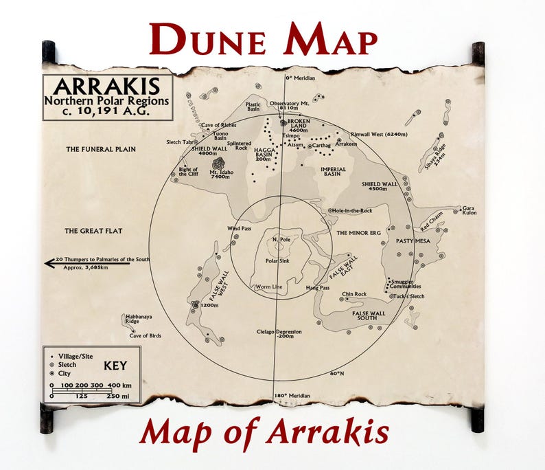 Dune Map on Handmade Scroll, Arrakis Northern Polar Regions - Etsy