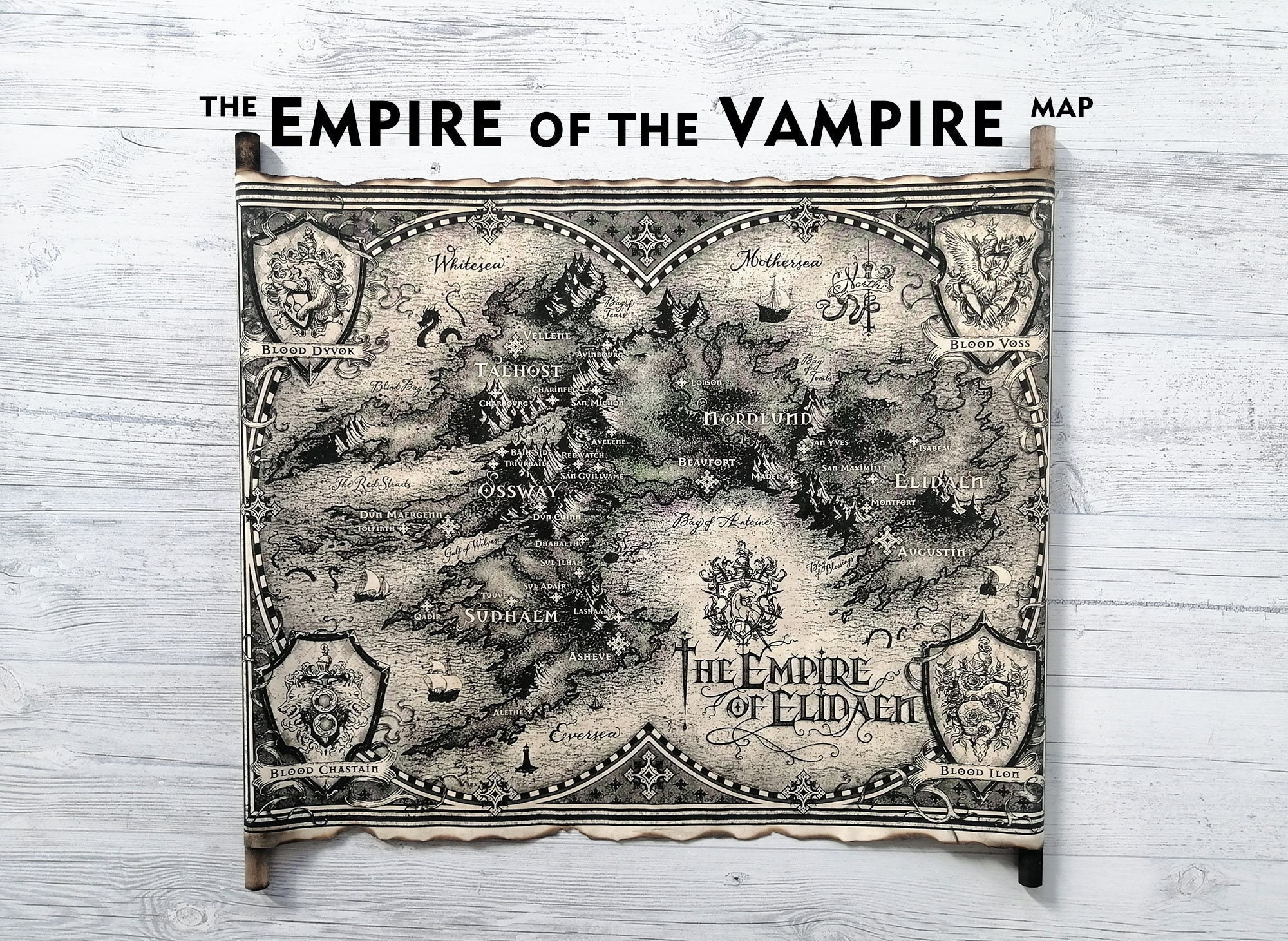 The Empire of the Vampire Map on Handmade Scroll, The Empire of Elidaen Map, Empire of the Damned Map, Fantasy Map