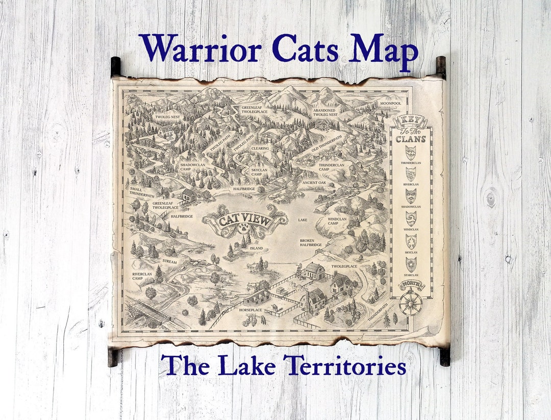 Warrior Cats Book Map on Handmade Scroll, the Lake Territories Map, New