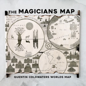 La carte des magiciens, carte du monde de Quentin Coldwaters sur rouleau fait main, carte Fillory, carte du roi magicien, carte des terres du magicien, factures de frein