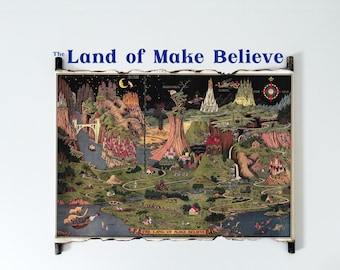 Handmade Land of Make Believe Map Scroll, Jaro Hess Art