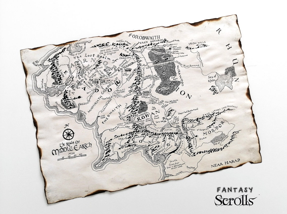 Lord of the Rings Kaart van Midden-Aarde de Grote Land Kaart | Etsy België