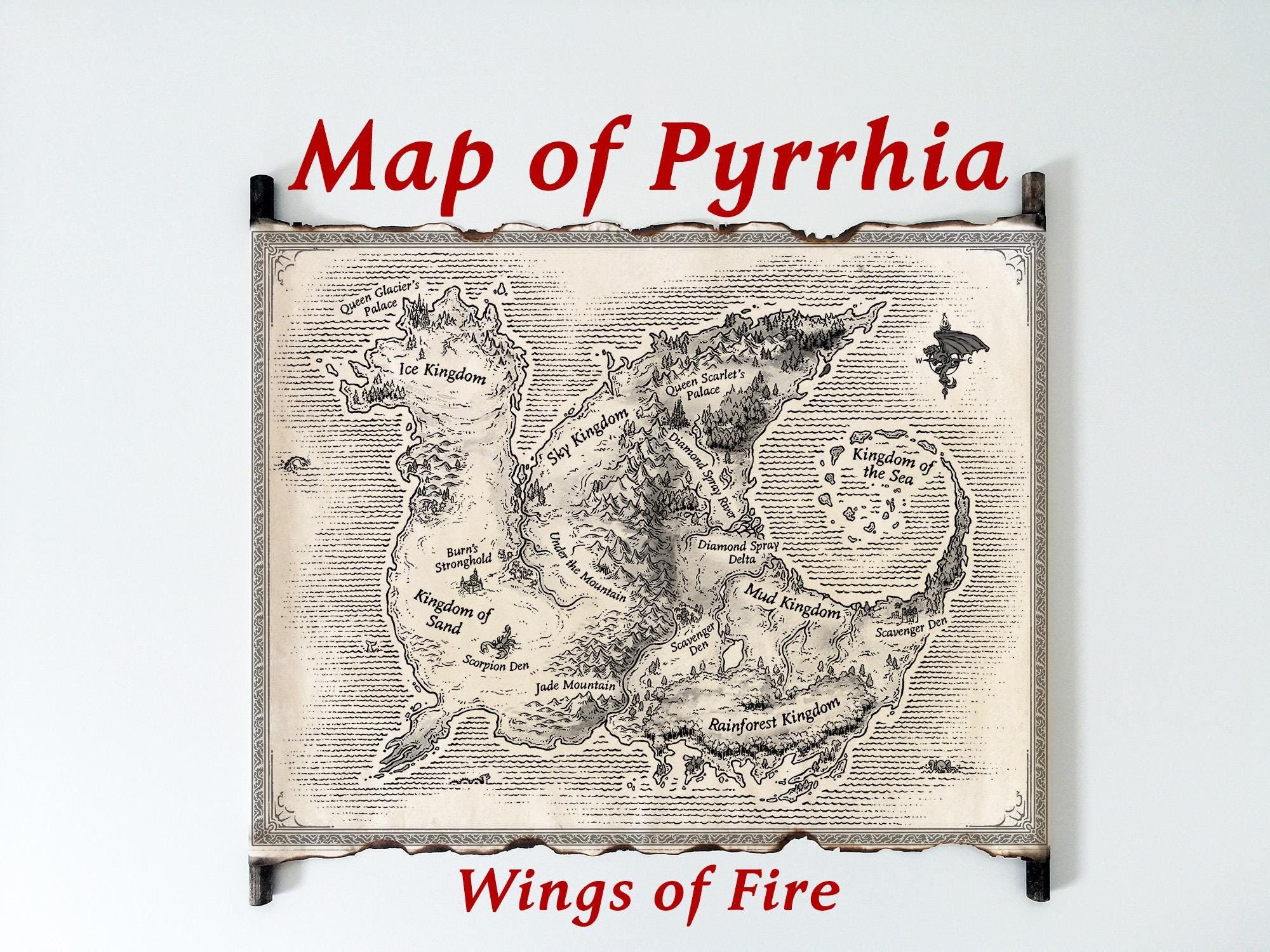 Pyrus Origin Map Map of Pyrrhia on Handmade Scroll, Inspired by Wings of Fire Book ...