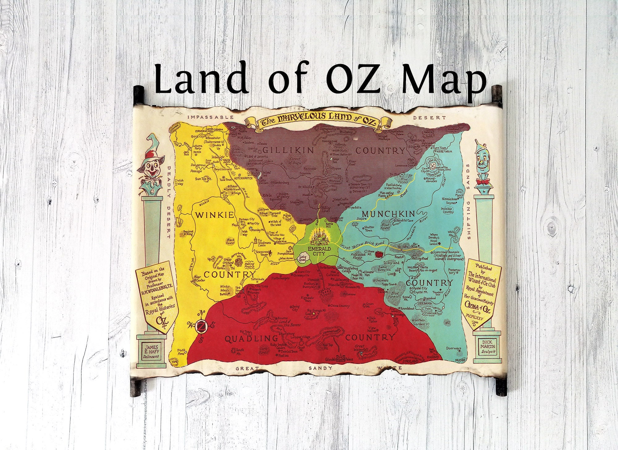 Land of OZ Map, The Wonderful Wizard of Oz Map, The Marvelous Land of OZ Map, Oz Gift, Dorothy and the Wizard in Oz Map, L. Frank Baum Map