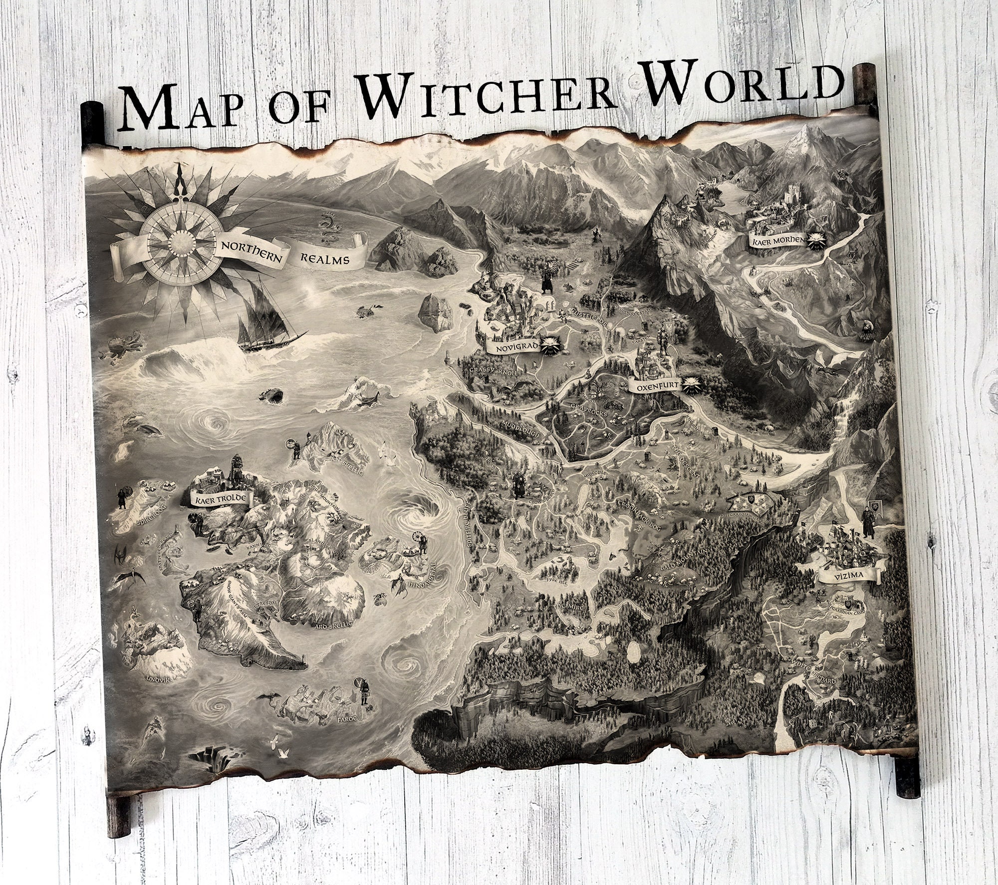 Northern Realms Map of Witcher World on Handmade Scroll, the Continent, Northern Realms ...