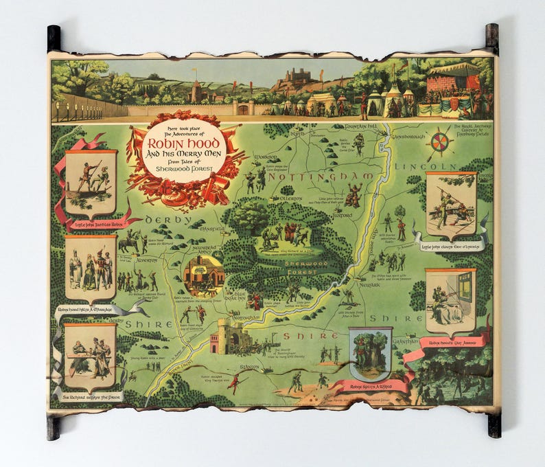 Handmade Robin Hood Map Scroll, Sherwood Forest Art - Etsy