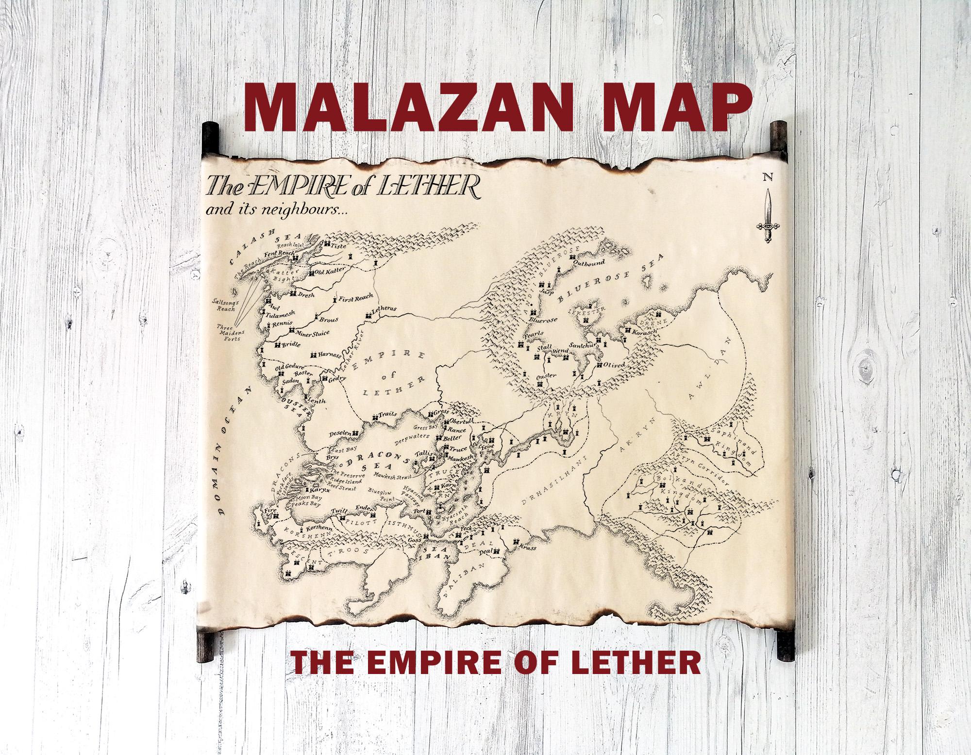 Malazische kaart Empire of Lether, handgemaakte boekrol, fantasykunst -  Etsy België, image size:2000x1557