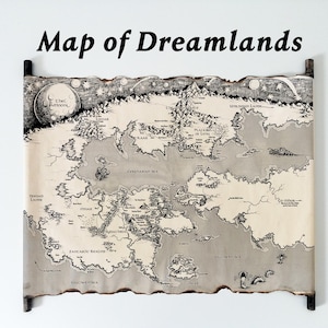 Carte des pays des rêves sur rouleau fait main, carte de la lune, carte de la lune des pays des rêves de HP Lovecraft, carte des pays des rêves, carte du cycle des rêves livraison gratuite
