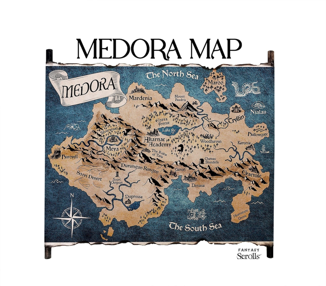 Medora Map on Handmade Scroll, the Medoran Chronicles Map, Fantasy Map