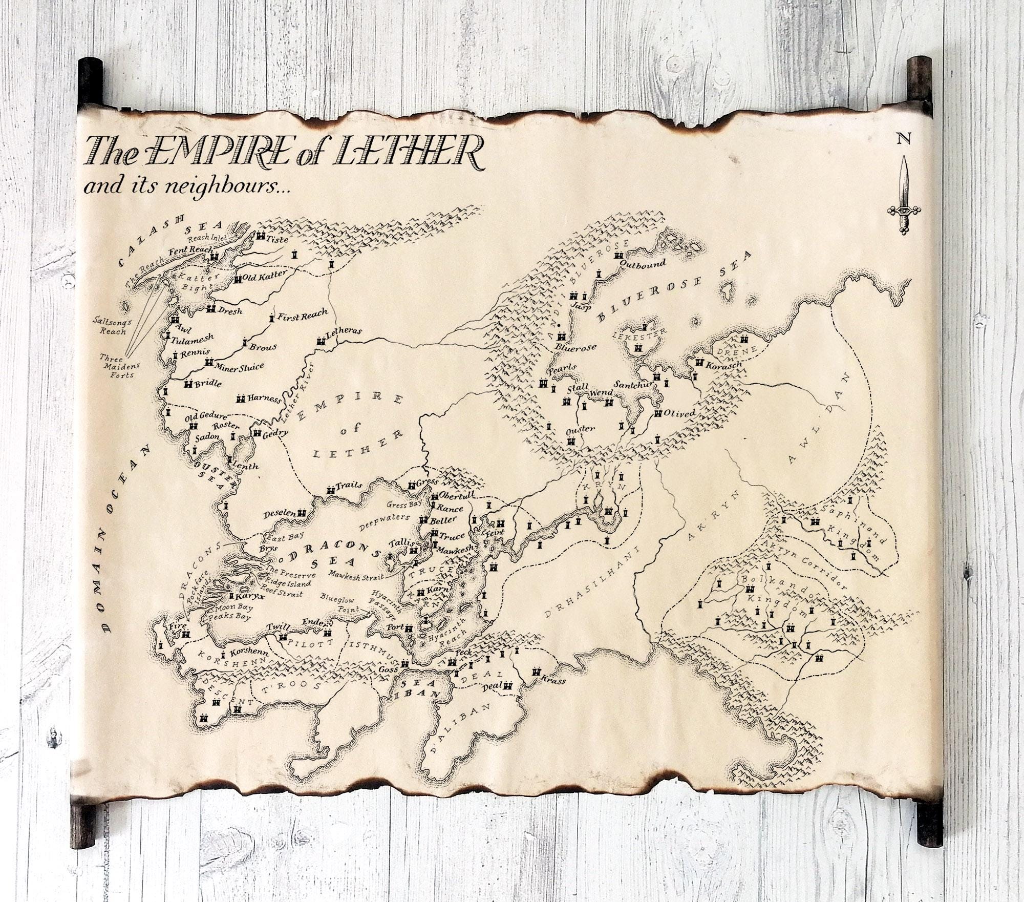 Malazische kaart Empire of Lether, handgemaakte boekrol, fantasykunst -  Etsy België, image size:2000x1761