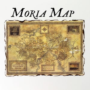 Moria-kaart, Midle Earth-kaart van de Moria-mijnen, een kaart van waar de Fellowship liep, Khazad-dûm, Dwarrowdelf-kaart, Durin Halls