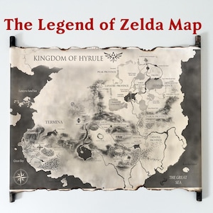 Mapa del Reino de Hyrule en pergamino hecho a mano, mapa de The Legend of Zelda, tierra de los dioses, mapa del Reino de Hyrule, mapa de Zelda, regalo de Zelda ENVÍO GRATIS