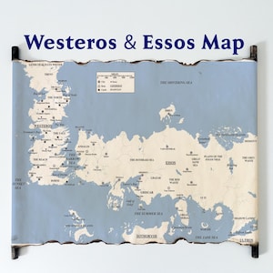SPEDIZIONE GRATUITA - Mappa a colori di Essos e Westeros su pergamena fatta a mano, Città libere, Mare Dothraki, Mappa di A Song of Ice and Fire, Valyria, Mappa del libro