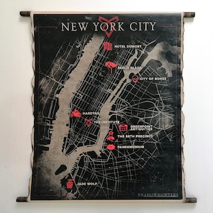 Mapa de la ciudad de Nueva York de The Mortal Instruments, Mapa de Shadowhunters, Mapa de Nueva York Mapa de The Shadowhunter Chronicles Mapa de The Institute NYC Pergamino hecho a mano