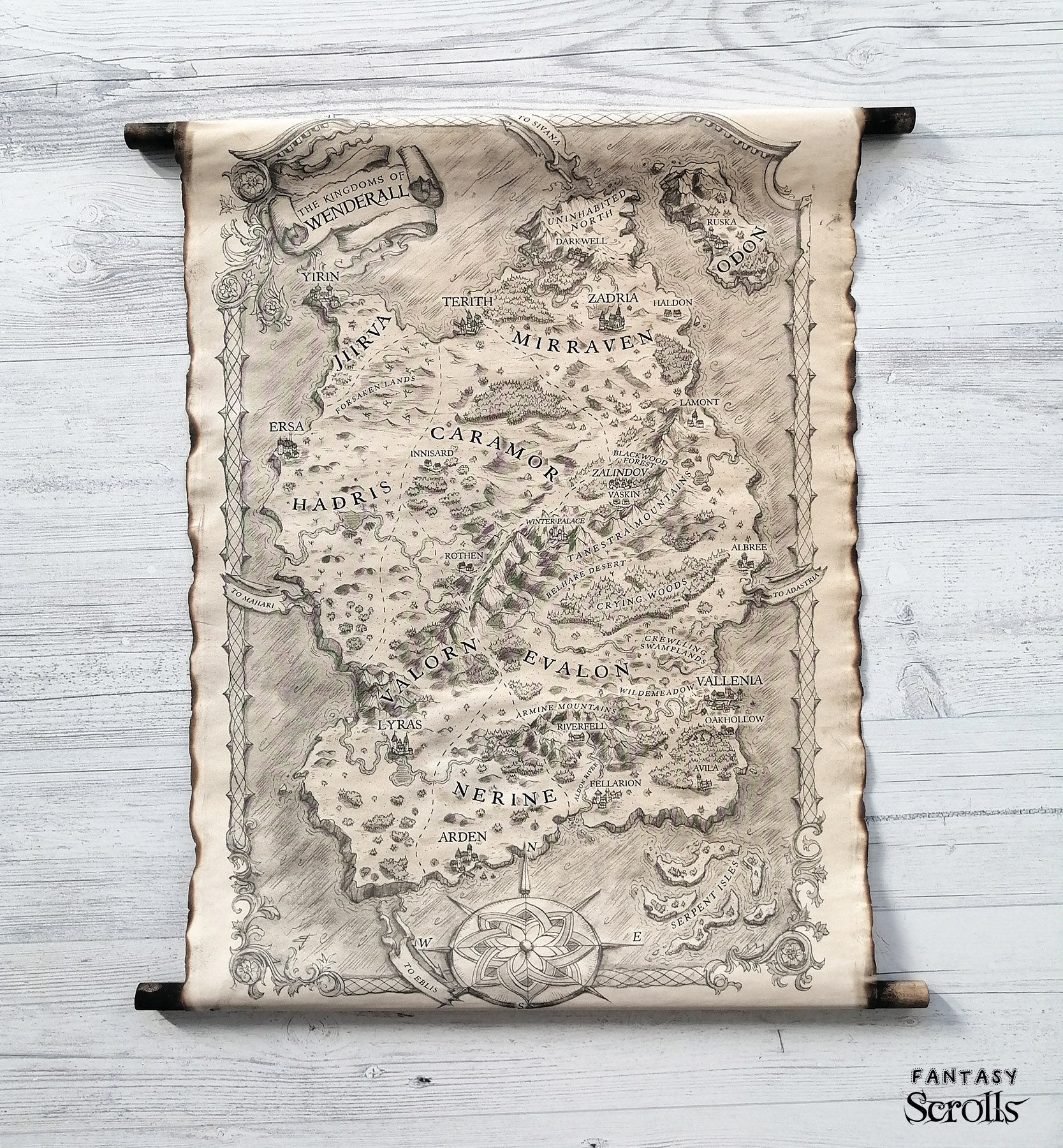 Buy The Kingdoms of Wenderall Map on Handmade Scroll, the