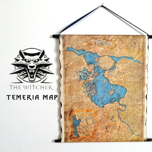 Pergamino de mapa a color de Temeria de The Witcher, mapa de los Reinos del Norte, mapa de la Monarquía Temeria, mapa del Reino de Temeria, mapa de The Witcher, mapa de Wyzima