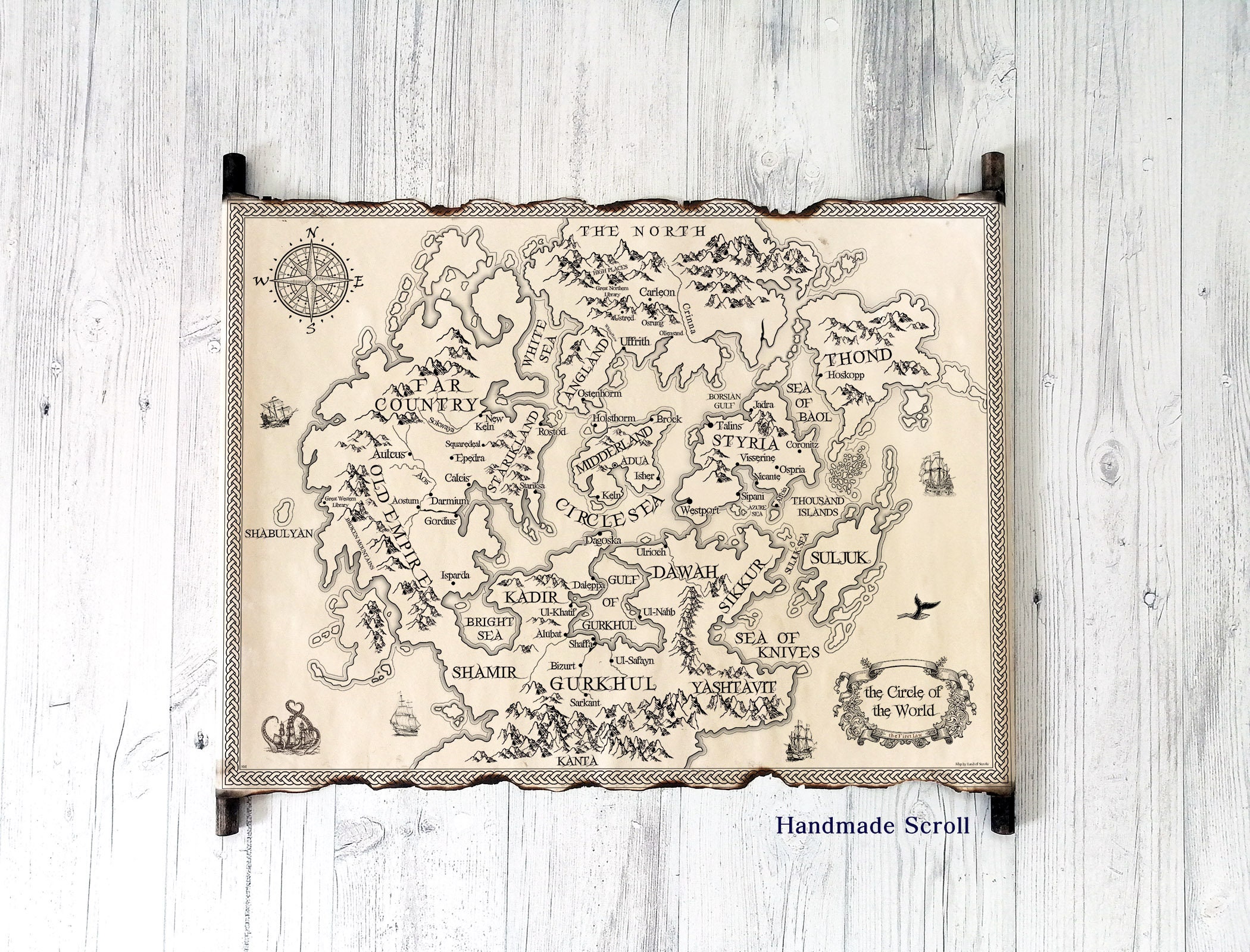 手作り世界地図 手作りの巻物に描かれた世界地図 - 法律書愛好家へのファーストギフト