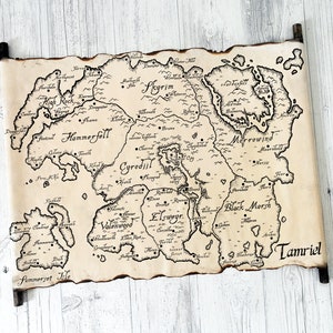 Tamriel Map on Handmade Scroll, Skyrim Map, the Elder Scrolls, TES Map ...