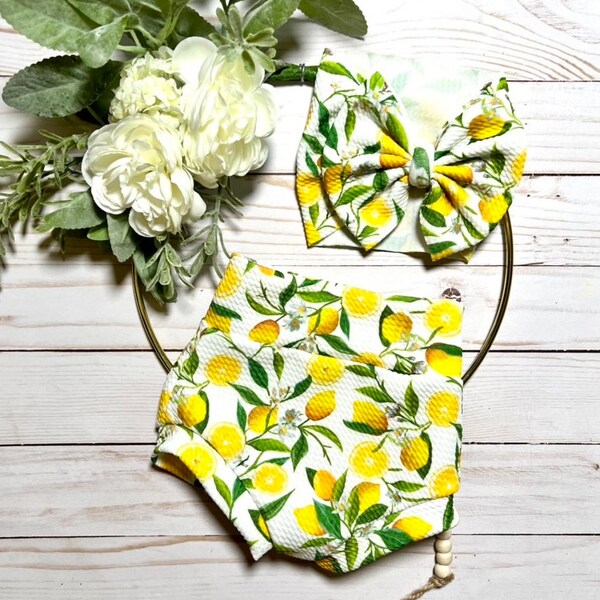 Lemon Tree Bummie | Baby through Toddler Sizes | Matching Bow or Headwrap