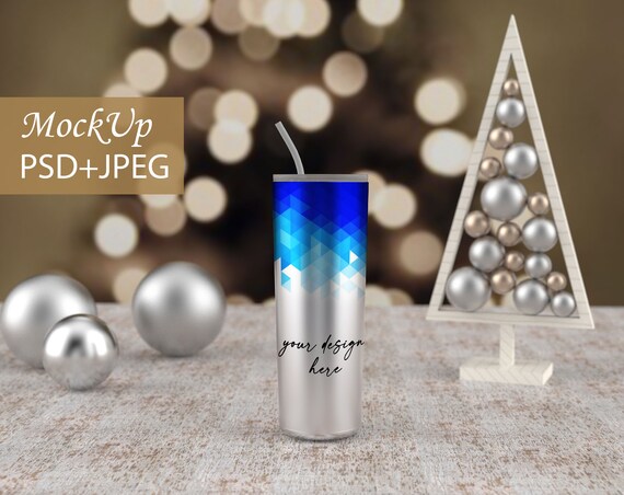 Download 20 Oz Skinny Tumbler Mockup Full Wrap Christmas Color Coated Etsy