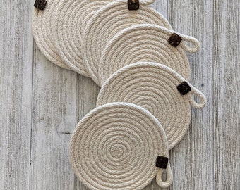 Cotton rope coasters, Set of 6 - 4" diameter, Coastal Decor, Rustic and Boho Chic, Simple but Beautiful