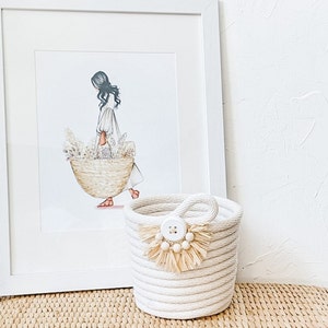 Cotton Rope Basket, Summer Decor, Beach Vibes, Natural Fibers, Cotton, Raffia, Wooden Beads, Bohemian Decoration, Minimalist Style imagem 3