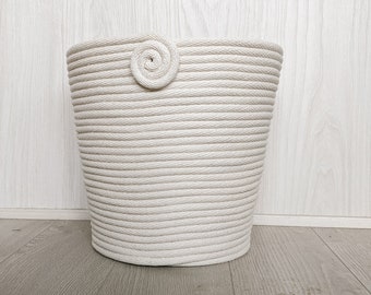 Natural Cotton Rope Bucket Basket with lid, Storage, Organizer, Home Decor, Boho, Coastal Living, Beach House, Condo Living, Toy Organizer